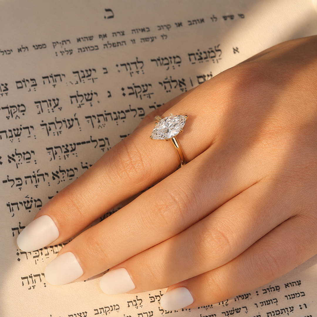טבעת מרקיז כסף 925 / ציפוי זהב 14 קראט