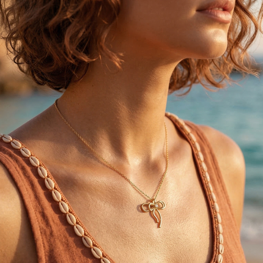 שרשרת פפיון זירקון כסף 925 / ציפוי זהב 14 קראט
